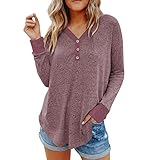 Herbst Und Winter Damen Casual Fashion V-Ausschnitt Einfarbig NäHte Drop-Shoulder Langarm Knopf Bottoming Shirt Pullover Lose T-Shirt Top F