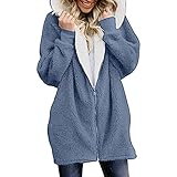 Teddy Fleecejacke Damen Leichte Outdoorjacke Frauen Retro Einfarbig Freizeit Fuzzy Fleece Jacken ReißVerschluss Steppjacke Plüschjacke Damen Mit Kapuze Strickjacke Damen Grobstrick Oberteil Park