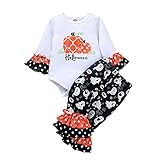 Kleinkind Halloween Outfit Säugling Rüschen Kürbis T-Shirt Tops + Ausgestellte Hosen 2pcs Baby Spielanzug Bodysuit Strampler Pyjama Sets Kleidung Pjs Kostüme Winter Langarm Nachtw