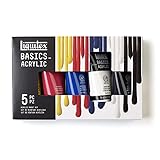 Liquitex 3699405 Basics - Acrylfarbe, monopigmentierte Künstlerpigmente, lichtecht, mittlere Viskosität, Achivqualität, seidenglänzender Finish - 5 Farben Set a 75