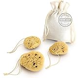 tom&pat® Menstruationsschwamm 3er Set [mit Rückholbändchen] - DERMATEST: SEHR GUT, Hygienebeutel aus Jute, ungebleichter Naturschwamm als Tampon-Alternative, wiederverwendbar (2x 3-5 cm, 1x 5-7 cm)