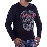 Cipo & Baxx Herren Longsleeve Langarmshirt Sweater Pullover Sweatshirt mit Totenkopf und Strasssteinen CL395 Schwarz XL