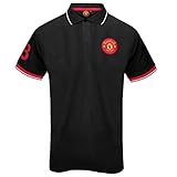 Manchester United FC - Herren Polo-Shirt mit Vereinswappen - Offizielles Merchandise - Geschenk für Fußballfans - Schwarz/Weiß - S