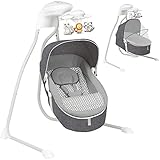 LIONELO Henny 3in1 Baby Wippe, Babyschaukel und Babyliegestuhl, Babywippe Elektrisch mit Liegefunktion, 10 Melodien, Karussell, USB-Anschluss, Moskitonetz (Dunkelgrau)