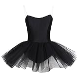iEFiEL Ballettkleid Damen Ballett Trikot Ballettanzug Schwarz ärmellos Tanzkleid Ballett Kleider Ballettrock Schwarz X-S