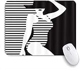 Mausmatte Mauspad Schwarz-Weiß-Streifen Bikini-Mädchen angepasste Kunst Mauspad rutschfeste Gummibasis für Computer Laptop Schreibtisch Schreibtischzubehö