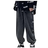 KIMODO Jeanshose Wide Leg Pants Herrenmode Jeans Hosen Denim Stretch Casual Lose Relaxed Baggy mit Weitem Bein Straight Vintage Streetwear Plus Size (F-Schwarz, XL)