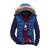 Herren Baumwolle Gepolsterte Jacke Neue Herbst und Winter Gepolsterte Jacke Jugend Casual Mode Trendige Herren Dicke Baumwolle Gepolsterte Jacke Abnehmbare Kappe, seeblau, S