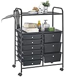 IDIMEX Badezimmerwagen Marita, praktischer Rollwagen mit 9 Schubladen, schönes Badregal in schwarz, moderner Beistellwagen mit 2 Ablag