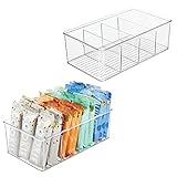 mDesign 2er-Set Aufbewahrungsbox – stapelbarer Kasten mit 4 Fächern zur Lebensmittelaufbewahrung – moderner Küchen Organizer für Tütensuppen, Gewürze etc. – durchsichtig