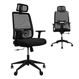 Ergonomischer Bürostuhl, Computerstuhl aus Netzgewebe, Drehstuhl mit Verstellbarer, Lordosenstütze, Kopfstütze, Armlehne, Höhenverstellung und Wippfunktion(Type B)