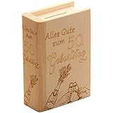 Spruchreif PREMIUM QUALITÄT 100% EMOTIONAL · Spardose Buch aus Holz mit Gravur · Sparbüchse als Geldgeschenk zum Geburtstag und Jubiläum (50. Geburtstag)