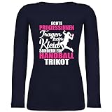 Handball Geschenk für Handballer - Echte Prinzessinnen tragen kein Kleid sondern EIN Handball Trikot - weiß/Fuchsia - L - Marineblau - Langarm - BCTW071 - Langarmshirt D