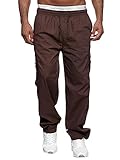 Herren Freizeithose Cargohose Sweatpants Multi Taschen Slim Fit Jogger Hose Chino Comfy Harem Lounge Hose, braun, 34-37