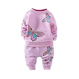 MRULIC Kleinkind Baby Jungen und Mädchen Insgesamt Langarm T-Shirt und Hose Trainingsanzug Bekleidungsset Outfits Schlafanzug mit Schmetterlingsdruck(Violett,100-110cm/XL)