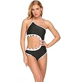 COSYOU Badeanzug für Frauen Einteiliger Haifischmund sexy Hohle Taille Bademode Bikini Beachwear Tankini, schwarz, Larg