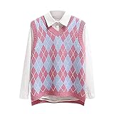 RMBLYfeiye Pullunder Damen Pullover Ärmellose Strickweste V-Ausschnitt Stricken Prismatisches Karierte Weste Herbst Winter Pullunder Casual Winter Oberteile Sweater Sleeveless Jump