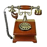 Lingge Retro Festnetztelefon Holz Retro Style Retro Drehknopf Schnurgebundenes Telefon Vintage Drehknopftelefon für Zuhause und Bü