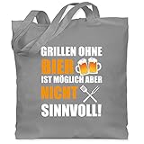 Shirtracer Grill - Grillen ohne Bier ist nicht sinnvoll weiß - Unisize - Hellgrau - Geschenk - WM101 - Stoffbeutel aus Baumwolle Jutebeutel lange Henk
