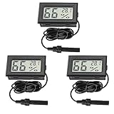 Thlevel Mini LCD Digital Thermometer Hygrometer Temperatur Luftfeuchtigkeit Tester mit externem Sensor für Kühlschrank Gefrierschrank Terrarium und Vivarium 3 Stück