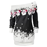 Blingko Pulli Damen Sexy Ausschnitt Oversize Winter Elegant Lang Große Größen Langarm Warm Kuschelig Lustig Druck Modern Locker Sweatshirt Weihnachten Weihnachtsp