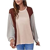 Langarm T-Shirt Tops Für Frauen Frühling Oberteile Blusen Nahtfarbe Shirt Rundhals Loose Oversize Shirt Vintage Pullover Hemd Frauen Bluse Tops T-Shirts Damen Tops Blusen(Rosa,S)