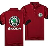 BMYNZDHBFD Polo Shirts Für Herren, Sko-Da Drucken Revers Einfach Kurzarm, Sommer Outdoorshirts Kurzärmelig Golf Tee Tops Polo,Rot,M/M