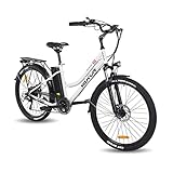 VARUN E-Bike Damen und Herren 26 Zoll mit 250W Motor 36V 10,4Ah(360Wh) Abnehmbare Lithiumbatterie für Erwachsene City Pendler Elektrofahrrad mit Shimano 7-Gang-Getriebe (Weiß)