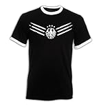 EM 2016 - Deutschland - FanShirt1 - Vintage - Ringer Herren T-Shirt - Schwarz/Weiss Gr. XL