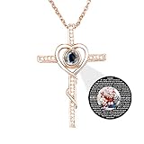 Personalisierte Ich Liebe Dich Projektionshalskette Herz & Kreuz Benutzerdefinierte Fotogeschenke Für Ihr Weihnachtsgeschenk Für Das Neue Jahr( Roségold, 18'(45cm)-Adult )