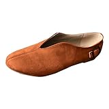 CUTUDU Flache Schlupfschuhe für Damen, mit spitzem Zehenbereich, flache Ballerinas, Wildleder-Schnalle, Riemen, Sneakers, - Ein Braun - Größe: 38.5 EU