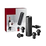 Elektrischer Wein-Sparer aus Kunststoff, leer Wein, Vakuumpumpe, USB, wiederaufladbar, für Wein, Luftpumpe, mit 4 Silikon-Stopfen für Wein und Getränk zu H