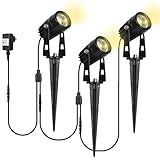 SanGlory 3er Set Gartenstrahler LED mit Erdspieß, 3W LED Gartenleuchte mit Stecker 12V, IP65 Wasserdicht Gartenbeleuchtung LED Warmweiß Außen-Strahler Außenlampe für G