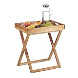 Relaxdays Tabletttisch klappbar, Serviertisch Walnuss-Holz, Klapptisch klein, Serviertablett, HxBxT: ca. 54 x 52 x 36