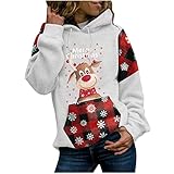 Damen Hoodie Sweatshirt Weihnachtspullover Langarm Weihnachts Pullover mit Kapuze Langarmshirt Pulli Sweater Weihnachtsmann Druck Kapuzenpullover Basics Shirt Bluse Teenager M
