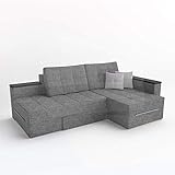 VitaliSpa XXL Ecksofa mit Schlaffunktion 240 x 160 cm Grau - Eckcouch Relax Sofa Couch Schlafsofa Kissen Schlafcouch Taschenfederk