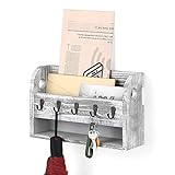 Vintage Wandregal, Wandgardrobe mit Ablage und 5 Schlüsselhaken Briefablage Rustikales Organizer mit Schlüsselbrett aus Holz für Tür Wohnzimmer S