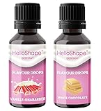 Flavour Drops zuckerfrei Set 2x 30 ml - Vanille-Rhabarber & Weisse Schokolade | Geschmackstropfen OHNE KALORIEN zum Süßen mit Dosierhilfe | vegan | Für Naturjoghurt, Porridge oder Quark - Hello Shap