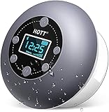 Duschlautsprecher Bluetooth 5.0, Badezimmer-Dusche-Radio, wasserdichter kabelloser tragbarer Lautsprecher mit Mikrofon FM-LCD-Uhrenanzeige Micro-SD-Kartensteckplatz 10 Stunden Sp