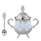 LaModaHome Silberne Zuckerdose mit Löffel und Deckel für Zuhause, Küche und Hochzeitsfeier, Delight und Schokolade Servieren, stilvolles Design für Würfel und Puderzucker – B