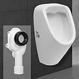 ECD Germany Urinal mit Zulauf von hinten + Absaug Siphon 50 mm DN40/50 mit Dichtung, WC Pissoir Ablauf nach hinten aus Keramik Weiß Modernes Design, Urinalsiphon vertikal Abgang senkrecht aus PE Weiß