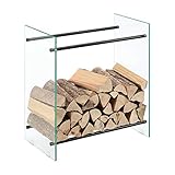 [en.casa] Kaminholzregal aus Glas 60x60x35cm Feuerholzständer Oshawa Brennholzregal Feuerholzreg