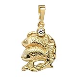 MATERIA Sternzeichen Anhänger Gold 333 Fische - Damen Kettenanhänger Goldanhänger mit Zirkonia #GKA-31_ohne_