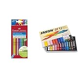 Faber-Castell 112412 - Buntstifte Colour Grip, 12er Kartonetui & Honsell 47412 - Jaxon Ölpastellkreide, 12er Set im Kartonetui, brillante, lichtechte Farb