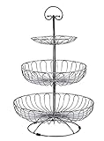 Auroni Obst Etagere 3 stöckig Obstkorb Metall Draht - Silber/Chrom - Obstschale mehr Platz auf der Arbeitsplatte Küche - 47 cm hoch, max. Durchm. 30