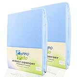 PANNOBELLO Spannbettlaken im 2er Pack 90x200cm - 100x200cm I Spannbetttuch aus Baumwolljersey I Boxspringbett-Bezug für bis zu 30cm hohe Matratzen I 2 Spannbetttücher in Hellb
