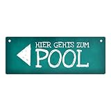 Links gehts zum Pool Metallschild Swimmingpool Schwimmen tauchen Wasser abkü