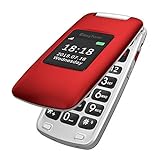 Easyfone Prime-A1 GSM 3G Seniorenhandy Klapphandy ohne Vertrag, Großtasten Mobiltelefon Einfach und Tasten Notruffunktion | Hörgeräte kompatibel(HAC) | Taschenlampe und Ladestation (Rot)