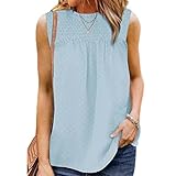 WAQD Damen T-Shirts Ärmellos Tank Tops Casual Loose Tunika Bluse Shirt Damen Sommer V-Ausschnitt Tank Tops Casual Oberteile Blusen Ärmellos Spitze Unterhemd Tops Damen Sommer Chiffon Blusentop