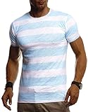 Leif Nelson Herren Sommer T-Shirt Rundhals Ausschnitt Slim Fit Baumwolle-Anteil Cooles Basic Männer T-Shirt Crew Neck Jungen Kurzarmshirt O-Neck Kurzarm Lang LN8319 Blau Larg